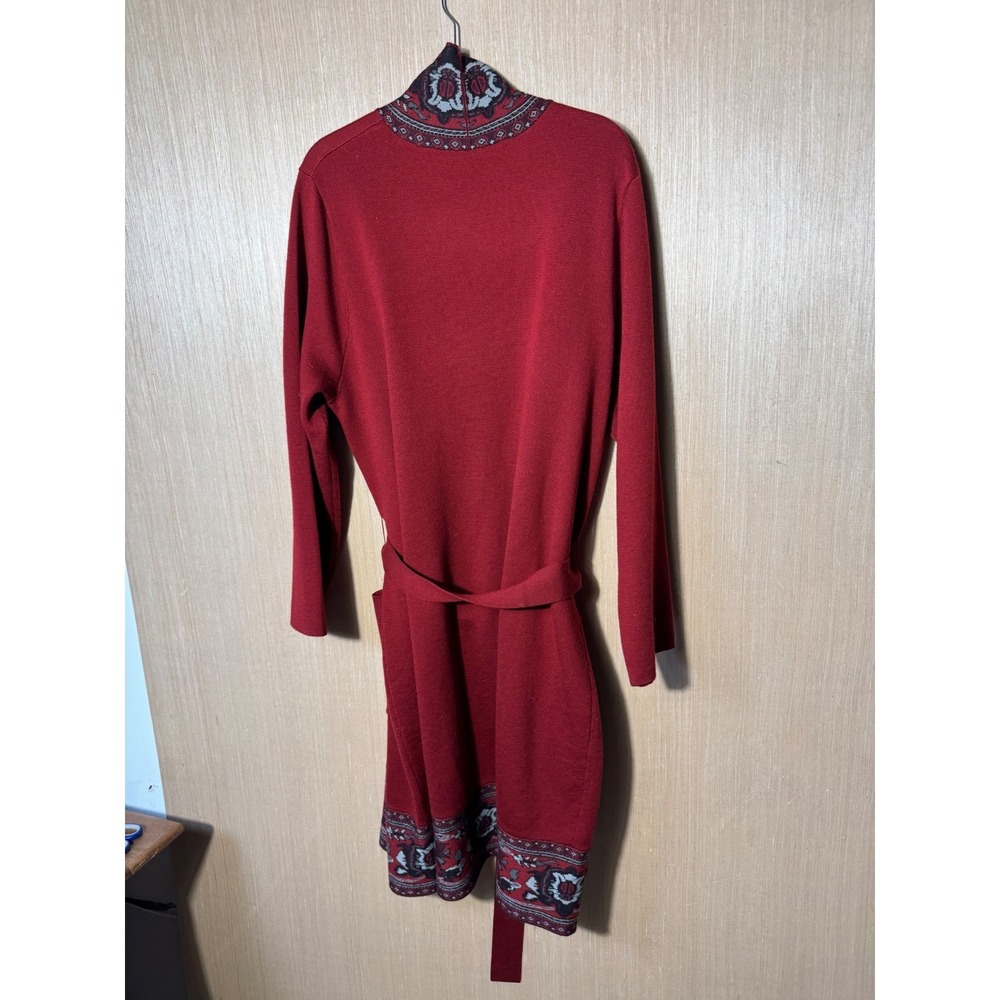 Kobi Halperin $995 Red Wool‎ Blend Cardigan Duster XL Aztec Print Belted - Picture 7 of 7